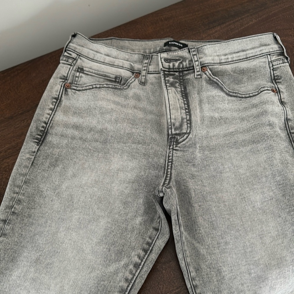 Grey Acid Wash Express Jeans - Size 10, Skinny Mid-rise